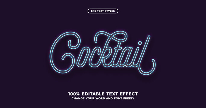 Cocktail: a fun and vibrant neon text effect, perfect for bar signage, drink menus, posters, and product labels. Stylish and editable, ideal for nightlife and food branding.
