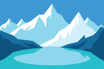 Alpine Lake Surrounded by Snow Covered Peaks