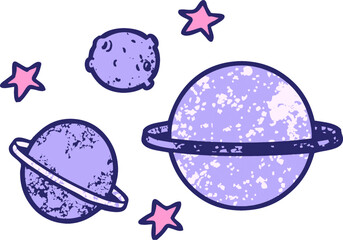 cartoon planets in bright neon color