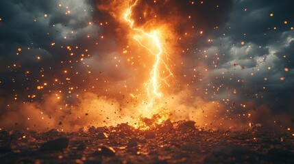 Powerful lightning strike amidst destruction