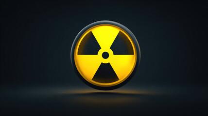 Fototapeta premium Glowing Yellow Radiation Symbol With Neon Effect And Reflection On Dark Surface Creating Dramatic Warning