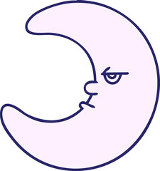 cartoon of a moon tired of looking down on this sad earth in bright neon color