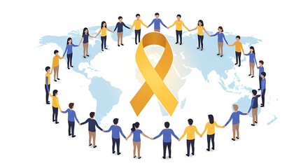 World Hepatitis Day Global Unity Vector Concept – Diverse People Holding Hands Around Awareness Ribbon