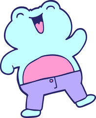 funny cartoon doodle frog in bright neon color