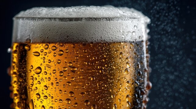 Cold beer glass close-up - Powered by Adobe