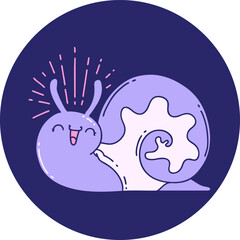 icon of a tattoo style happy snail in bright neon color