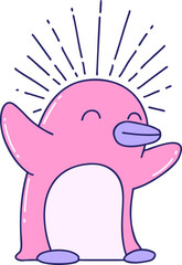 illustration of a traditional tattoo style happy penguin in bright neon color