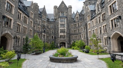 Collegiate courtyard in sunlight