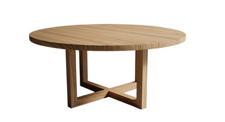 Modern round wooden coffee table with intersecting base isolated on transparent background