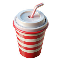 Red and white striped soda cup with straw isolated on transparent background