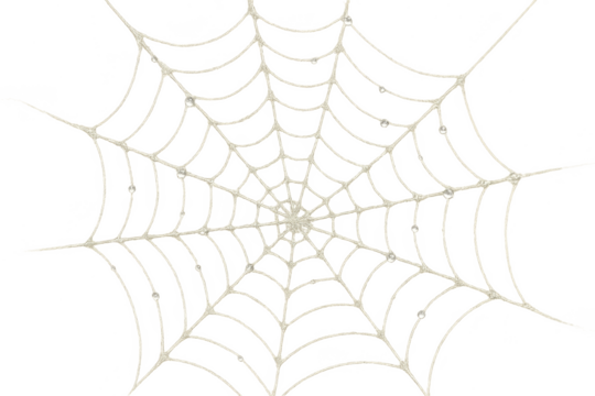 Elegant spider web, adorned with water droplets, isolated on transparent background