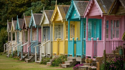 Colorful beach huts in a row