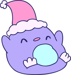 hand drawn christmas cartoon of kawaii penguin in bright neon color