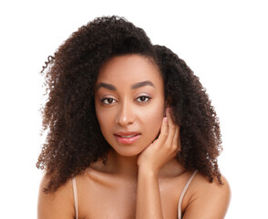 Portrait of beautiful Brazilian woman on white background