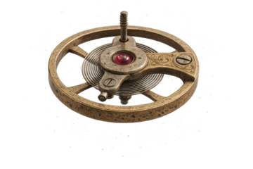 Vintage clockwork mechanism isolated on a transparent backdrop, close-up shot