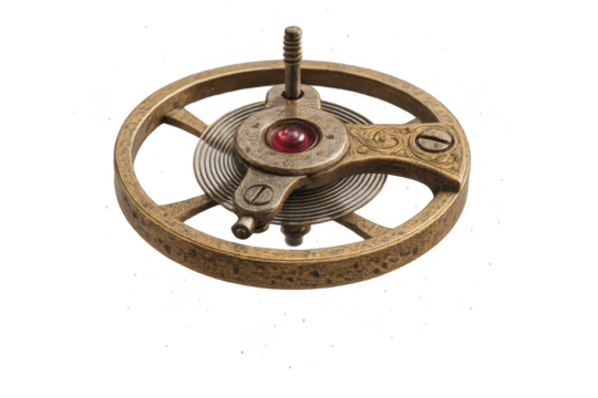 Vintage clockwork mechanism isolated on a transparent backdrop, close-up shot