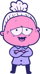 Obraz premium cartoon happy old lady in bright neon color