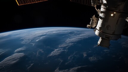 Fototapeta premium View of Earth from space station showing ocean and clouds during daytime