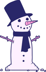 cartoon snowman in bright neon color