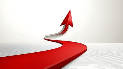 A red upward curving arrow on a white background.