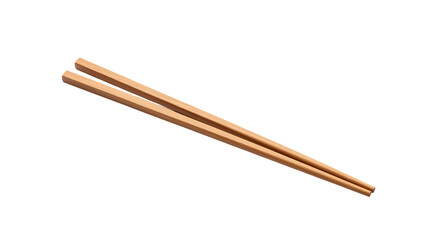 Pair of natural wooden chopsticks crossed diagonally isolated on transparent background