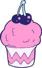 cartoon cupcake in bright neon color