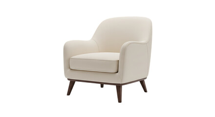 Elegant cream armchair with dark wood legs isolated on transparent background