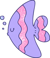 hand drawn quirky cartoon fish  in bright neon color