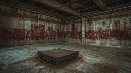 Eerie Industrial Space with Blood Stains