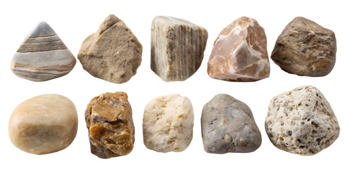 Collection of Ten Natural River Stones Isolated on Transparent Background collection ten natural