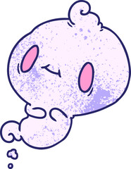 textured cartoon illustration of a kawaii cute ghost in bright neon color