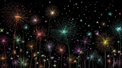 Fototapeta premium Colorful fireworks as dandelion flowers
