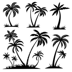 Palm Tree Silhouettes PNG  Tropical Vector Clipart with Transparent Background for Beach Designs, Logos & Summer Decor.