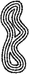 A dynamic, organic shape formed by curving, concentric lines that create a wavy, fluid design with artistic energy.