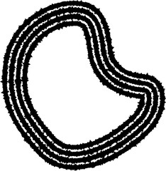 A rounded abstract design composed of concentric, curving lines, forming an organic and fluid shape with dynamic motion.