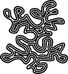 A complex abstract design formed by protruding, concentric curved lines creating an organic, irregular shape with dynamic movement.