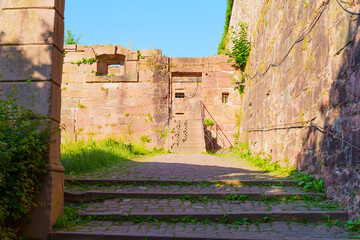 Sunlit Stone Steps Leading to Ruins of Historic Heidelberg Castle