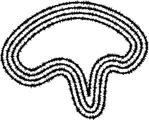 A freeform T-shape design formed by curved concentric lines, creating an abstract, dynamic shape with organic contours.