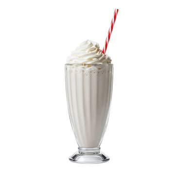 Vanilla milkshake with whipped cream and straw