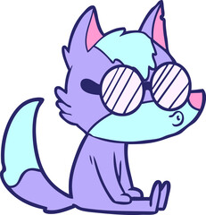 cartoon wolf whistling in bright neon color