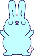hand drawn quirky cartoon rabbit in bright neon color