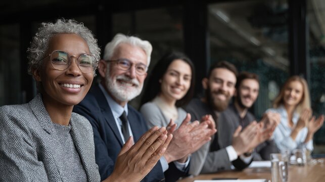 Diverse Team Applauding Success, Celebrating Achievements Together