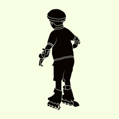 Silhouette of a boy skating forward with full gear and helmet. Great for youth sport illustrations, motion graphics, or playful designs.