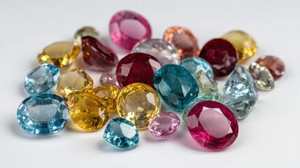 Colorful gemstones on white background