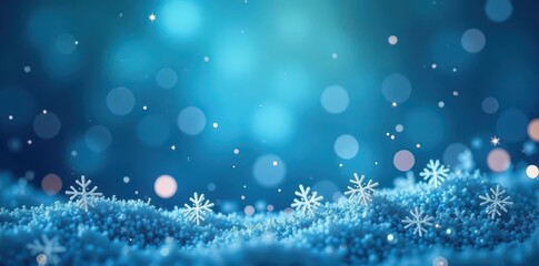 Delicate silver snowflakes float on blue background, holiday, bokeh, Christmas