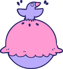 cartoon blackbird in a pie in bright neon color
