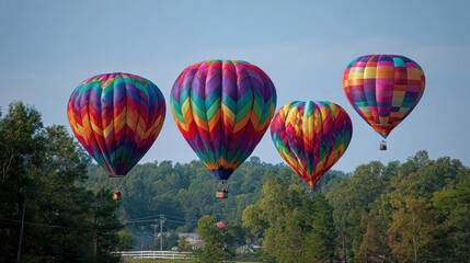 Fototapeta premium Colorful hot air balloons over trees