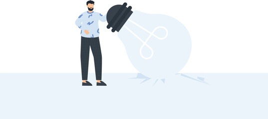 Creative Concept: Man with Lightbulb, Innovation and Ideas, Business Solutions, Problem Solving,lightbulb concept, new ideas, blue shirt, dark pants, creative concept, business innovation, problem 
