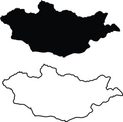 Map of Mongolia Silhouette Flat and Outline Design