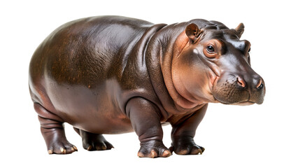 Obraz premium A young hippopotamus stands on its short legs, isolated on a transparent background